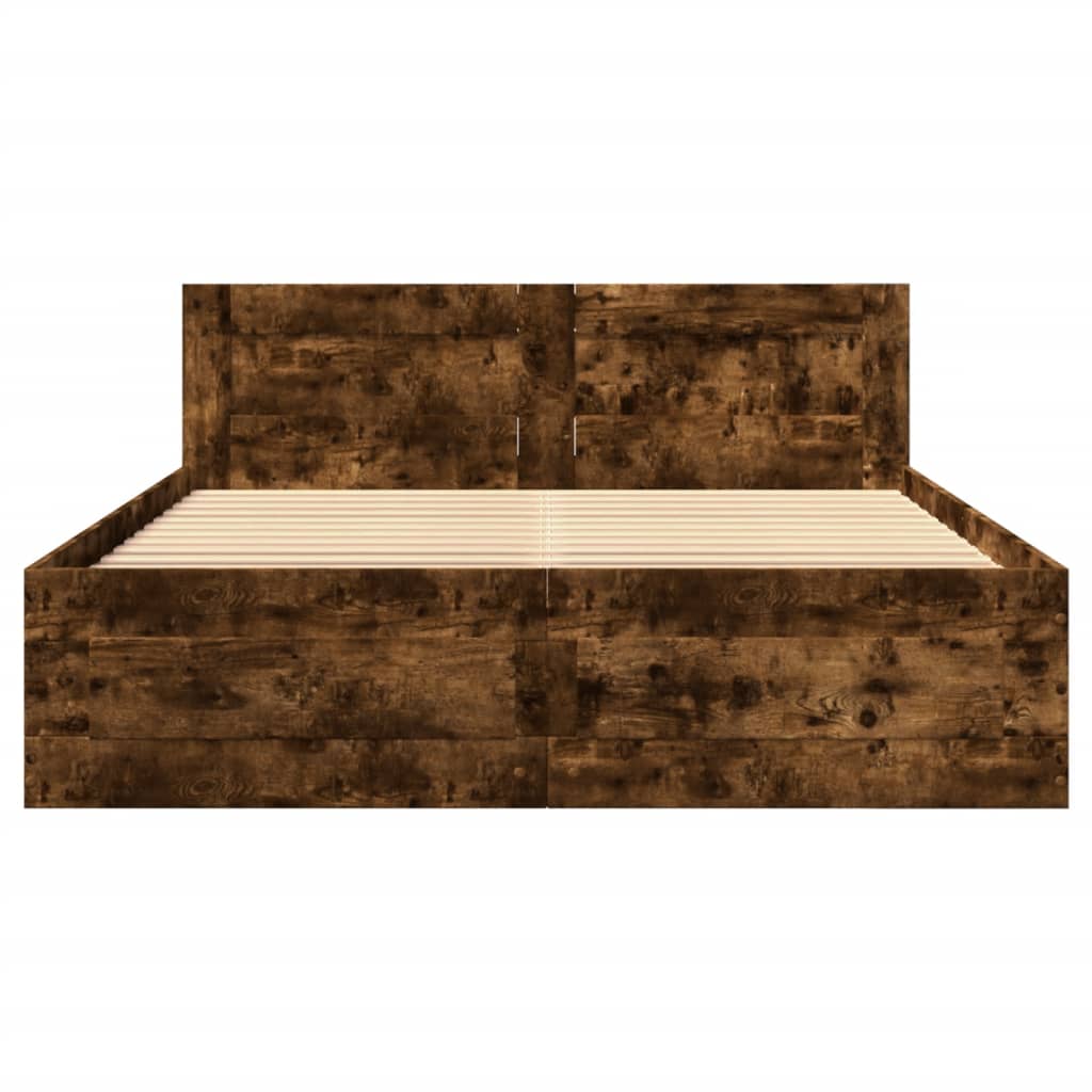 Bed frame with headboard smoked oak 140x200 cm wood material