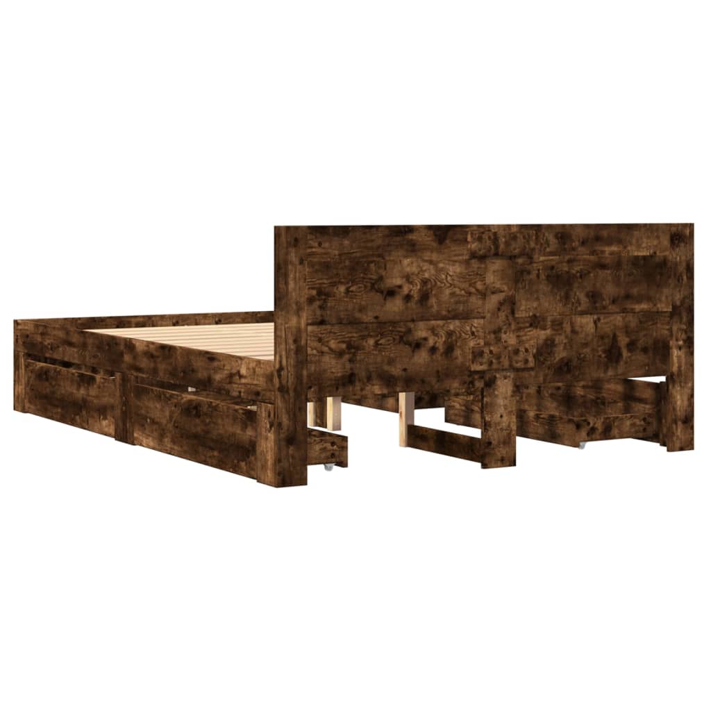 Bed frame with headboard smoked oak 140x200 cm wood material