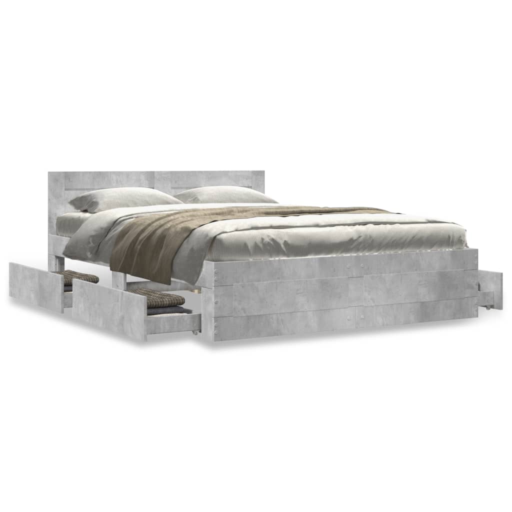 Bed frame with headboard concrete grey 120x200 cm wood material