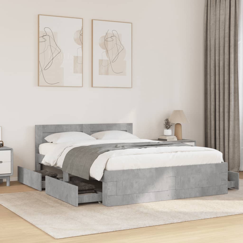 Bed frame with headboard concrete grey 120x200 cm wood material