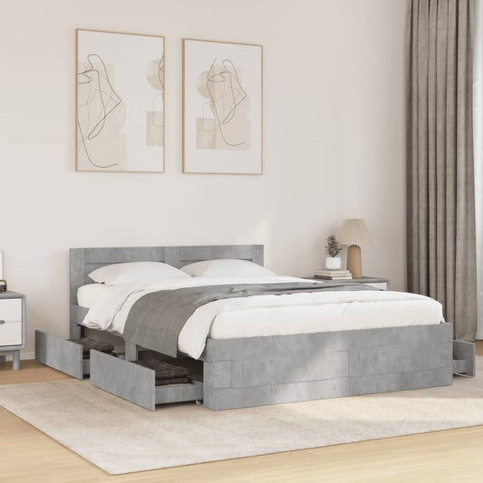 Bed frame with headboard concrete grey 120x200 cm wood material
