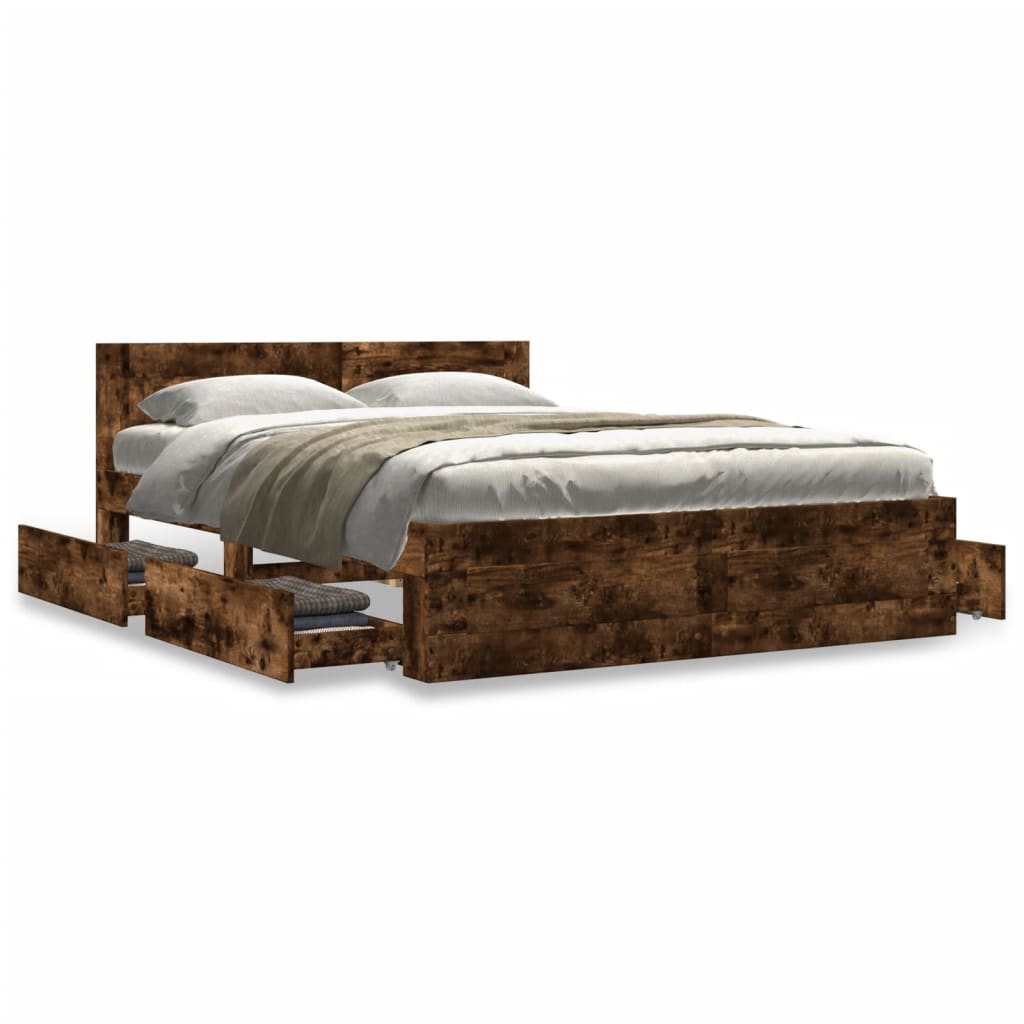 Bed frame with headboard smoked oak 120x200 cm wood material