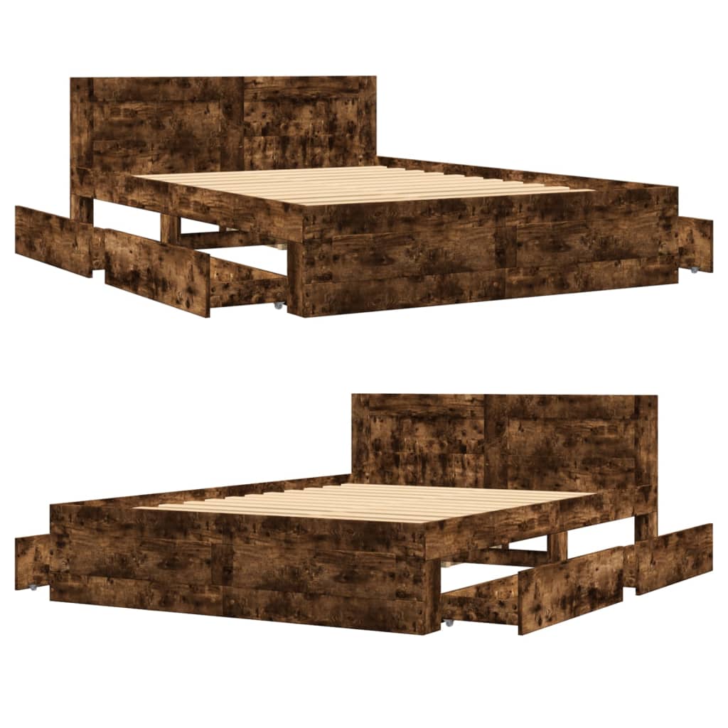 Bed frame with headboard smoked oak 120x200 cm wood material