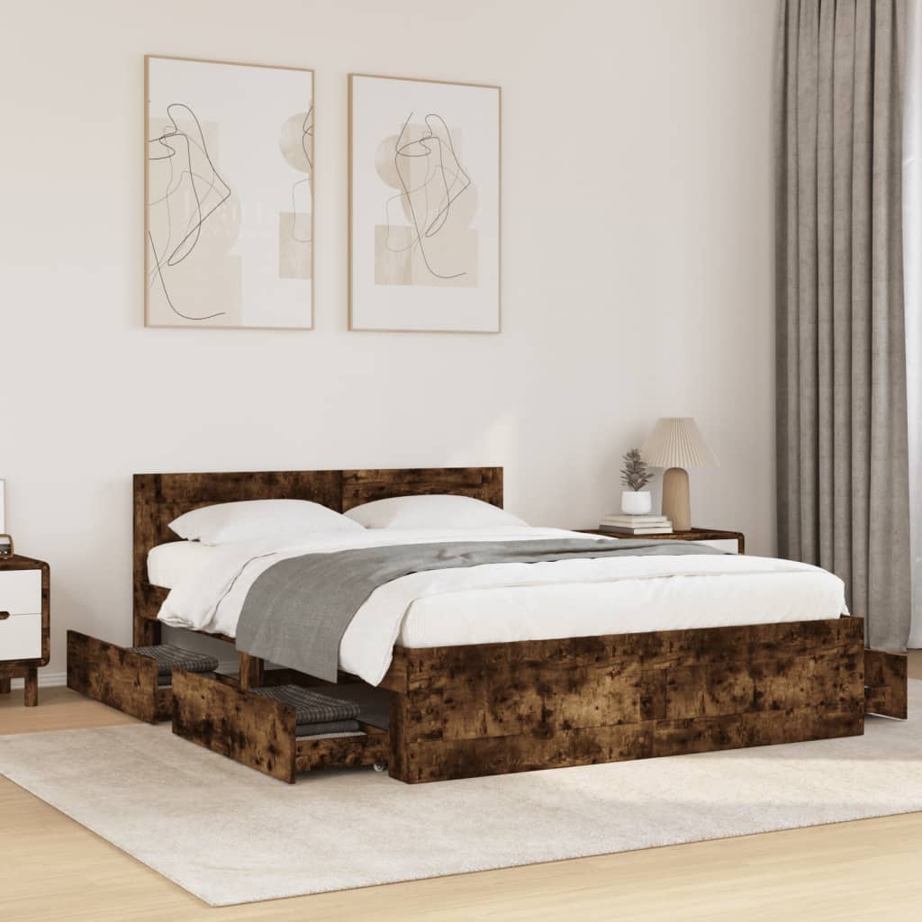 Bed frame with headboard smoked oak 120x200 cm wood material