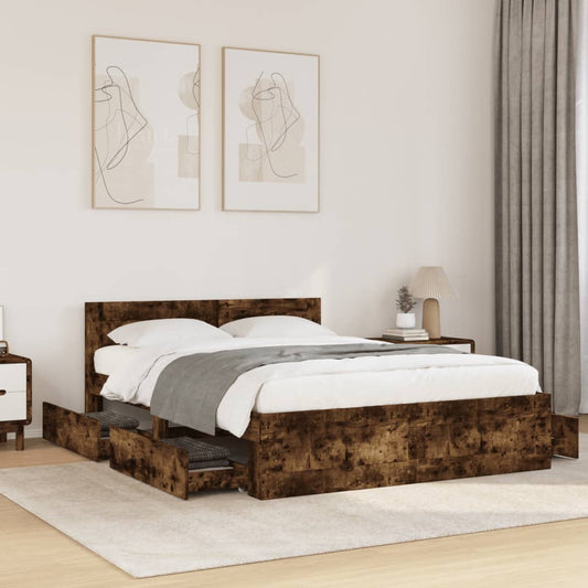 Bed frame with headboard smoked oak 120x200 cm wood material
