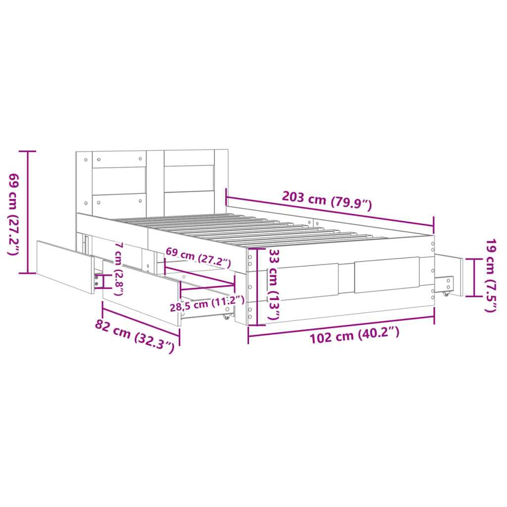 Bettgestell mit Kopfteil ohne Matratze Weiß 100x200 cm