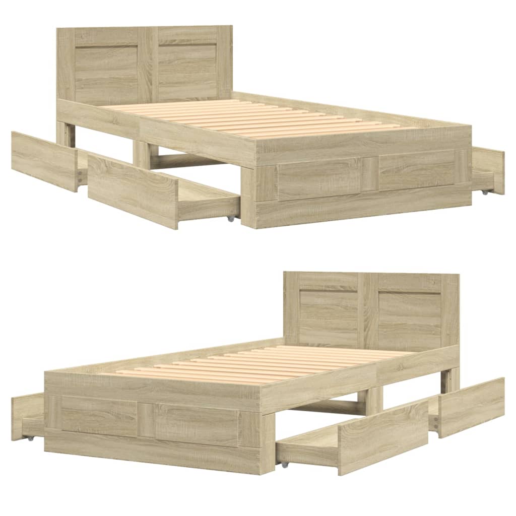 Bed frame with headboard Sonoma oak 100x200 cm wood material
