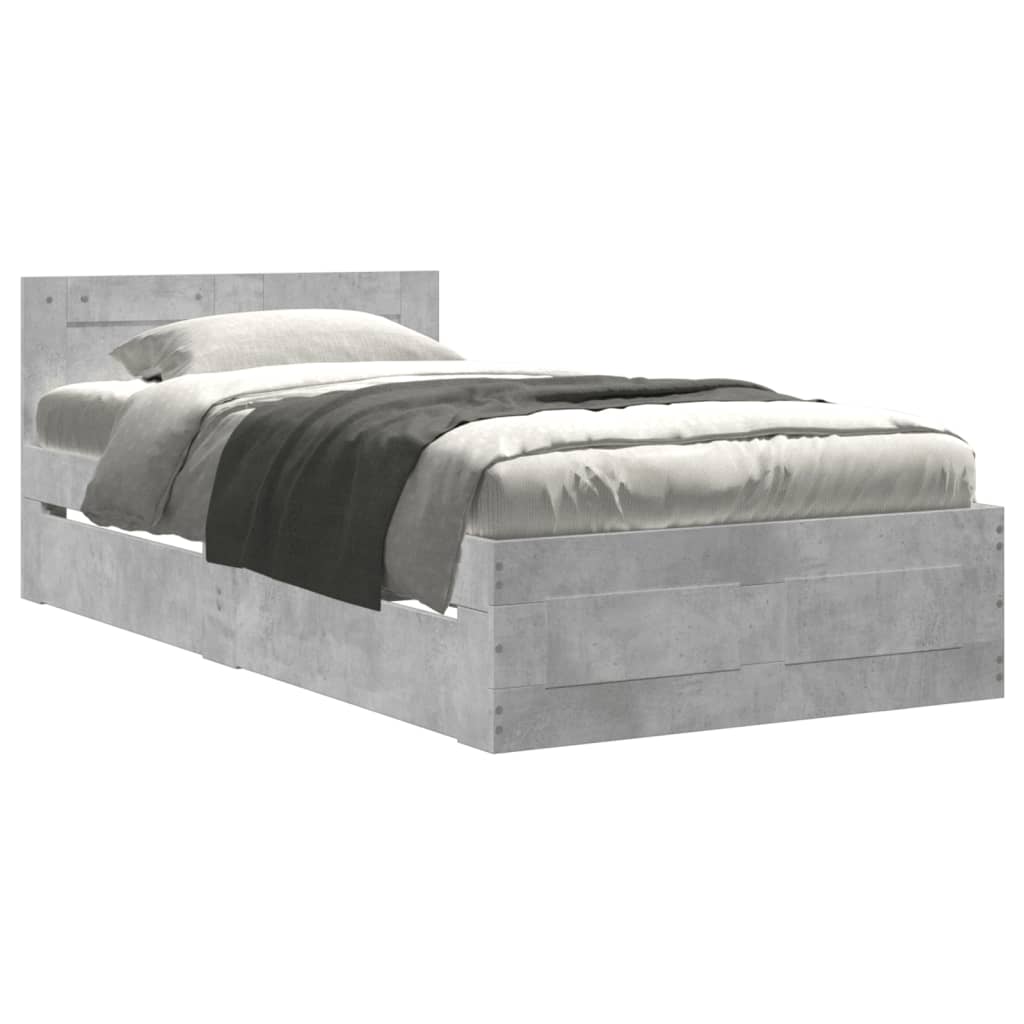 Bed frame with headboard concrete grey 90x200 cm wood material