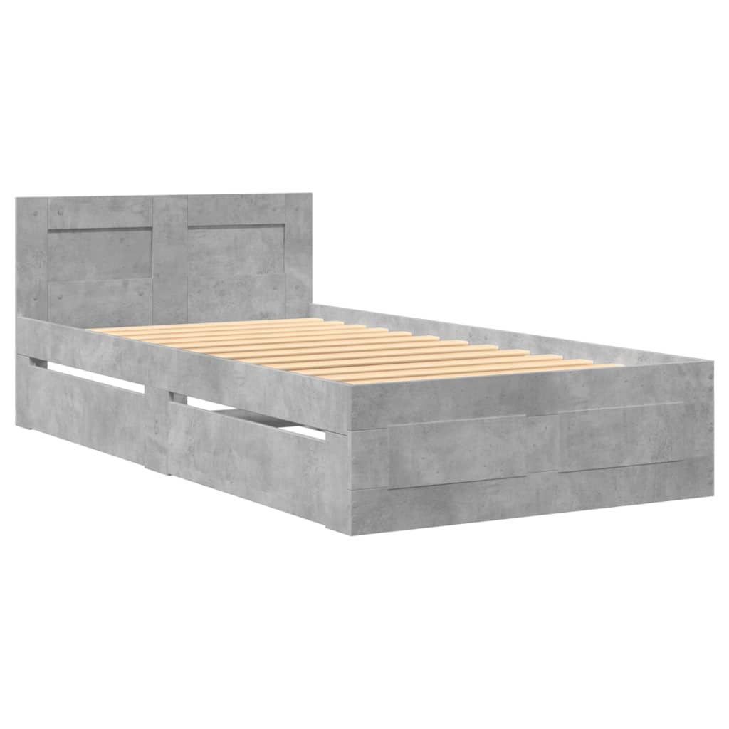 Bed frame with headboard concrete grey 90x200 cm wood material