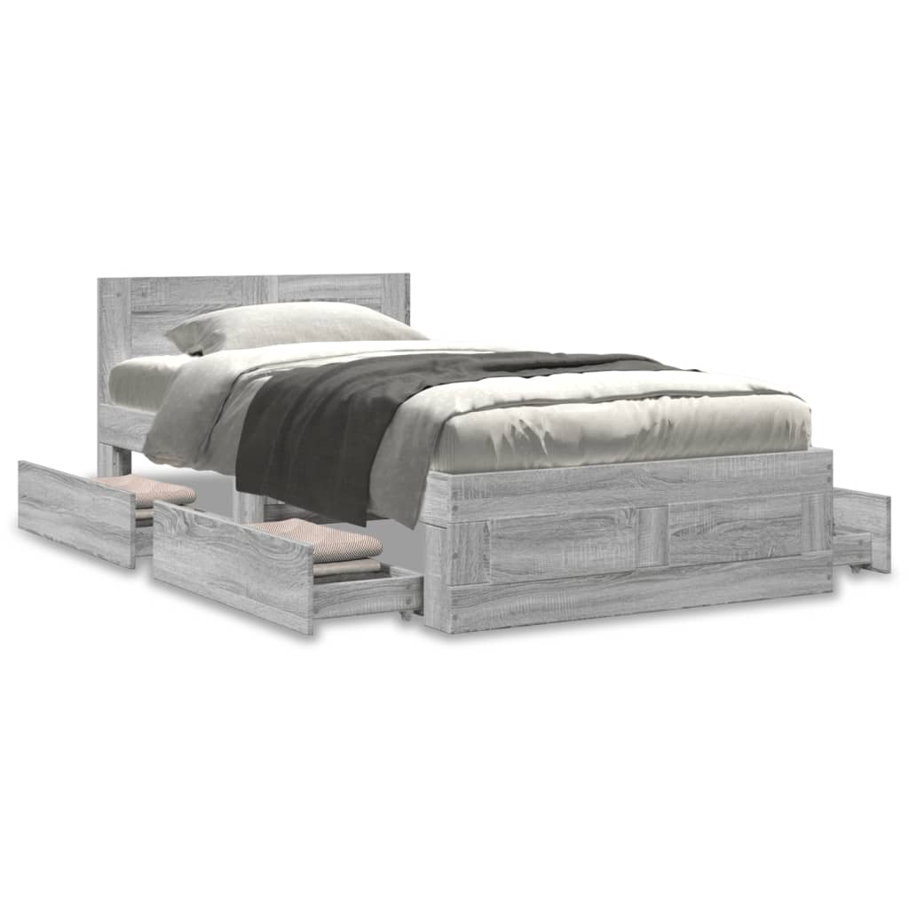 Bed frame with headboard concrete grey 90x200 cm wood material