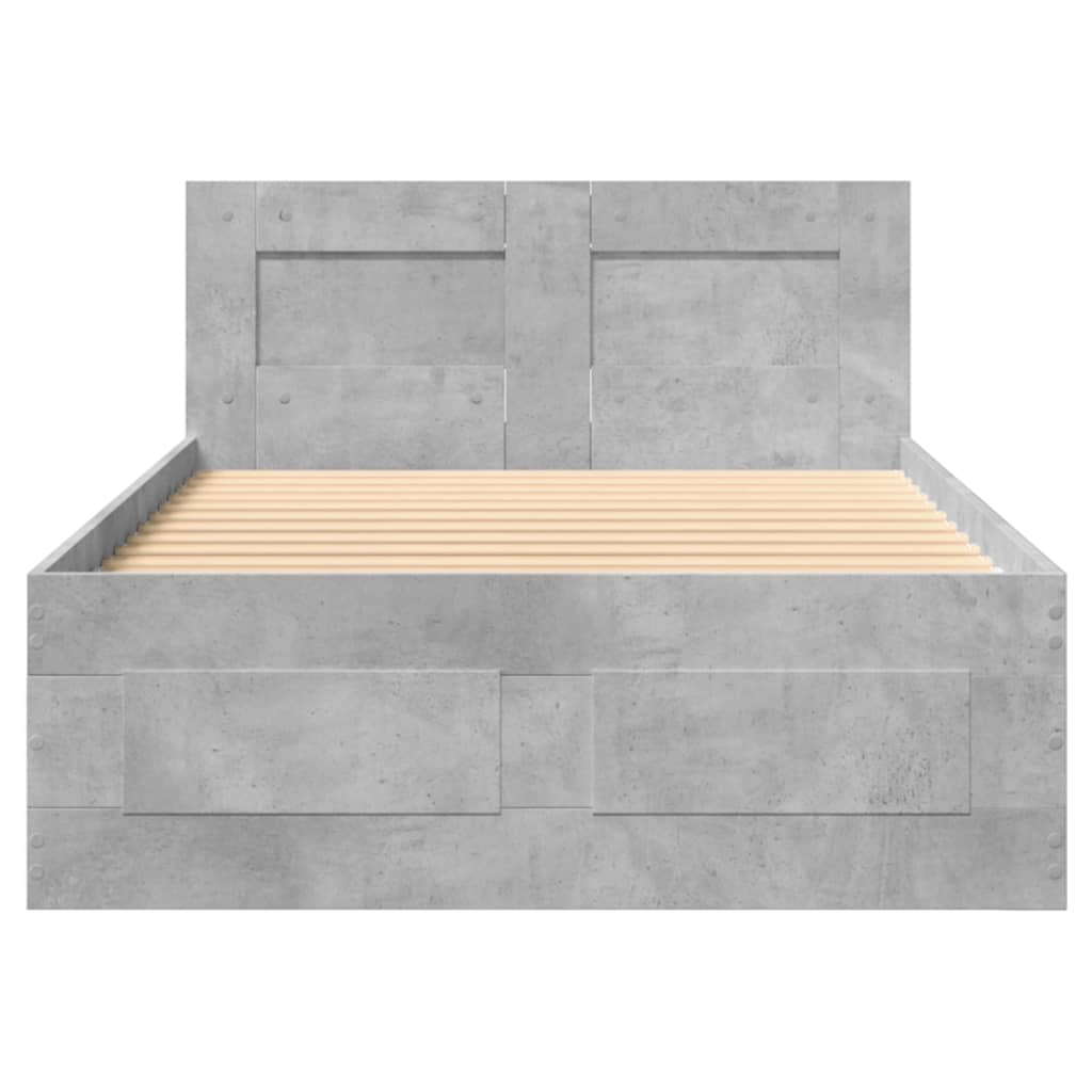 Bed frame with headboard concrete grey 90x200 cm wood material