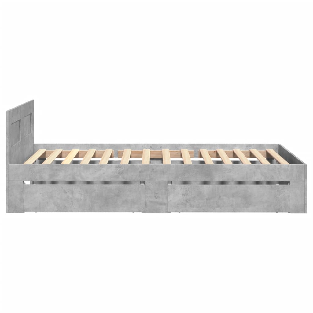 Bed frame with headboard concrete grey 90x200 cm wood material