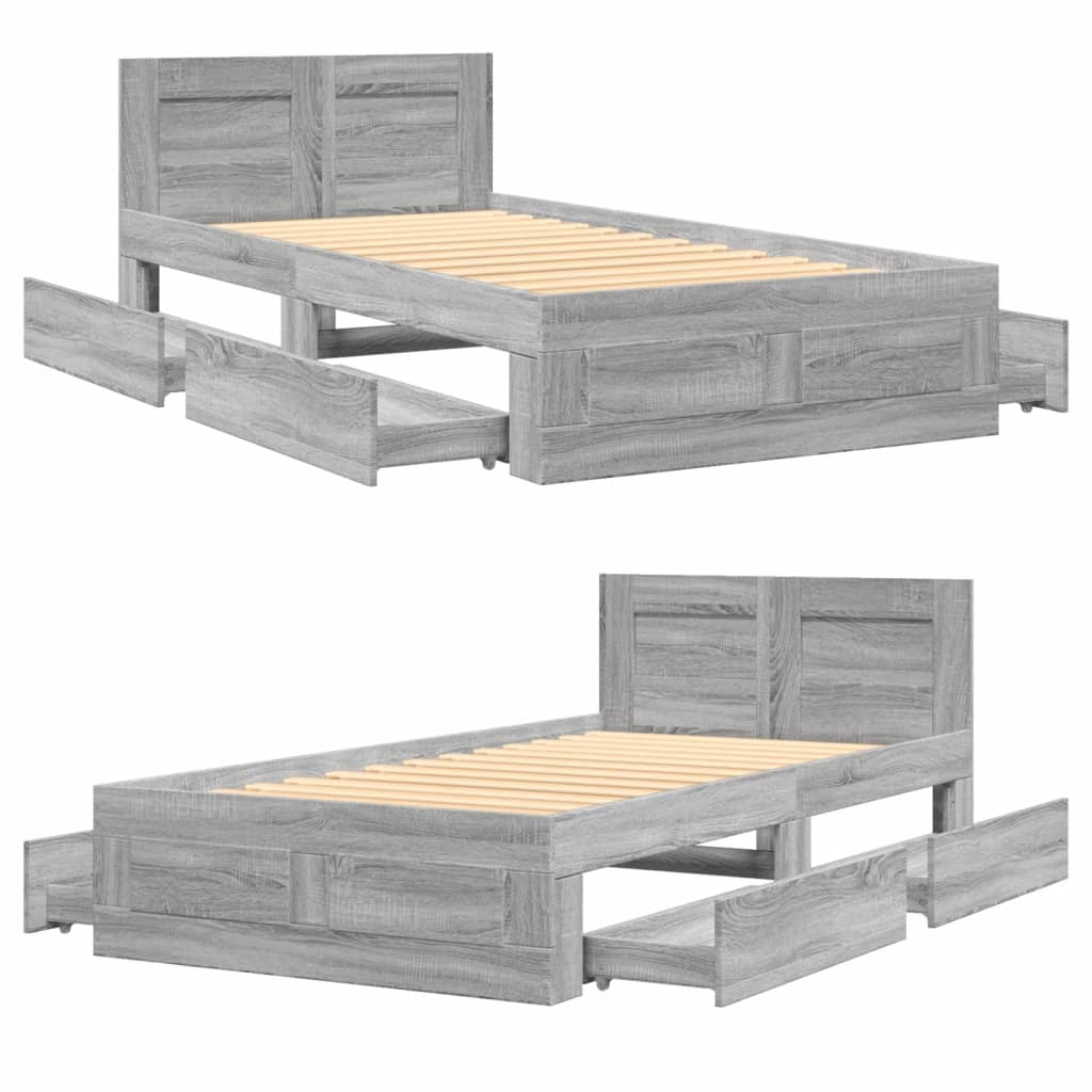 Bed frame with headboard concrete grey 90x200 cm wood material