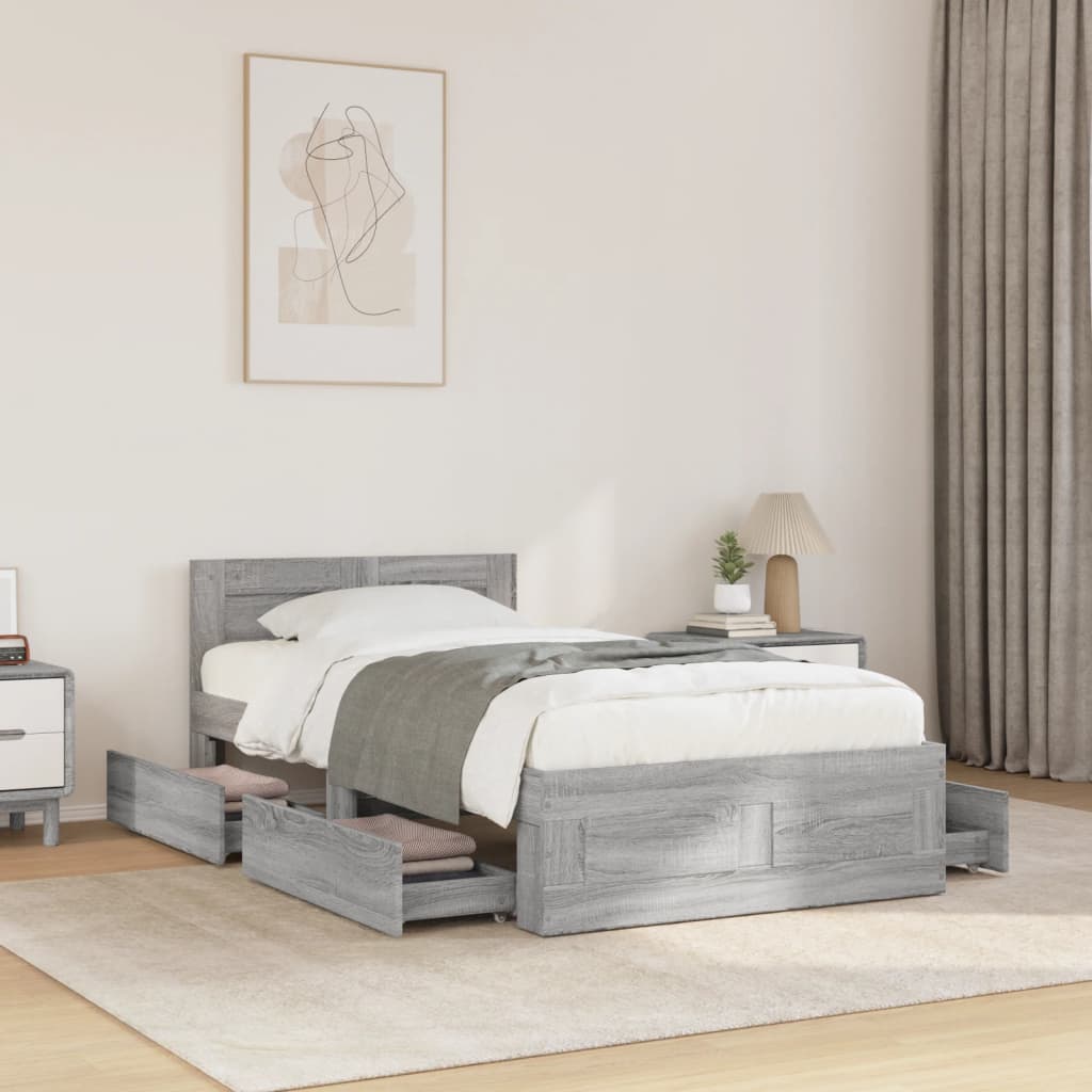 Bed frame with headboard concrete grey 90x200 cm wood material