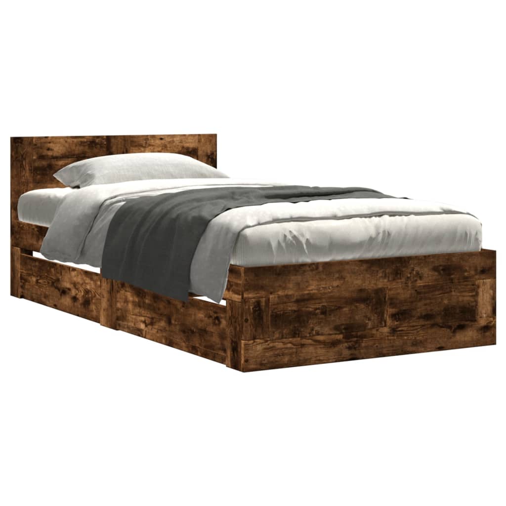 Bed frame with headboard smoked oak 90x200 cm wood material