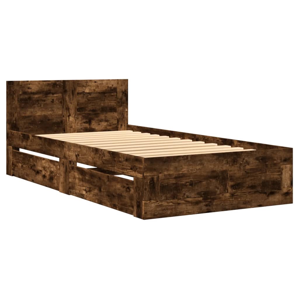 Bed frame with headboard smoked oak 90x200 cm wood material