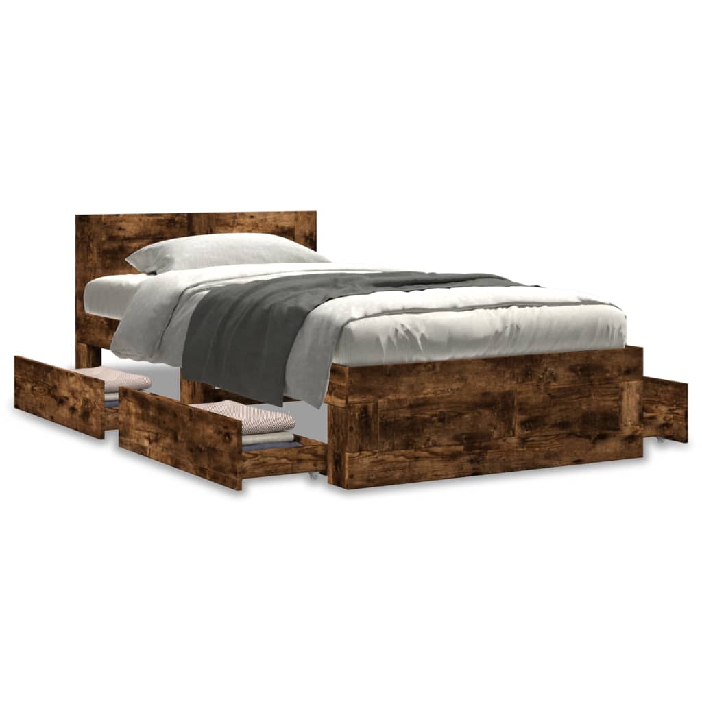 Bed frame with headboard smoked oak 90x200 cm wood material