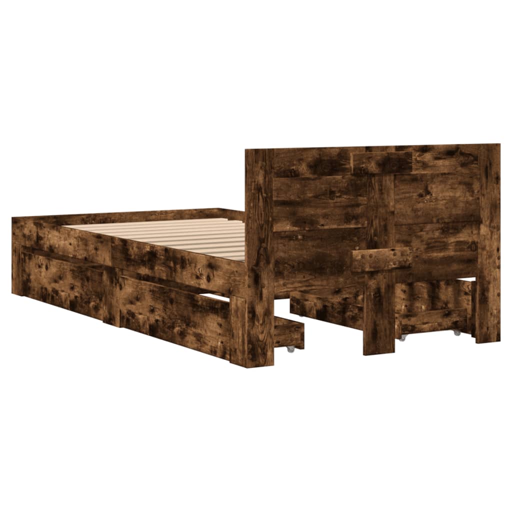 Bed frame with headboard smoked oak 90x200 cm wood material