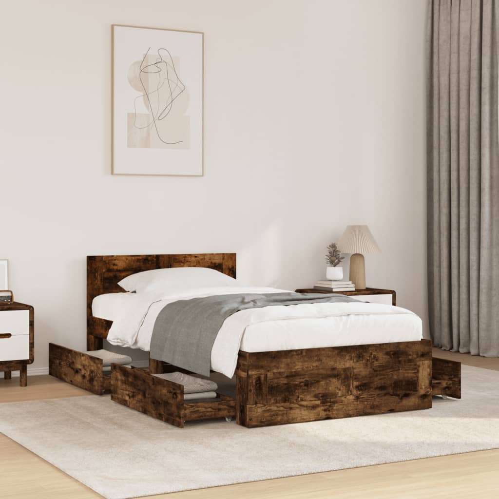 Bed frame with headboard smoked oak 90x200 cm wood material