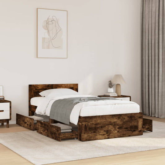 Bed frame with headboard smoked oak 90x200 cm wood material
