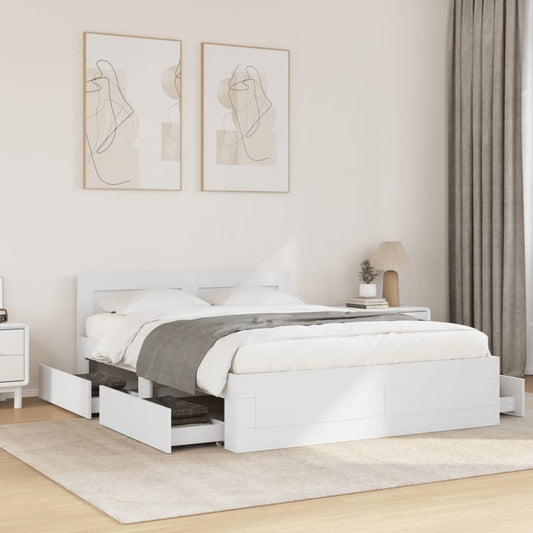 Bed frame with headboard without mattress white 140x190 cm