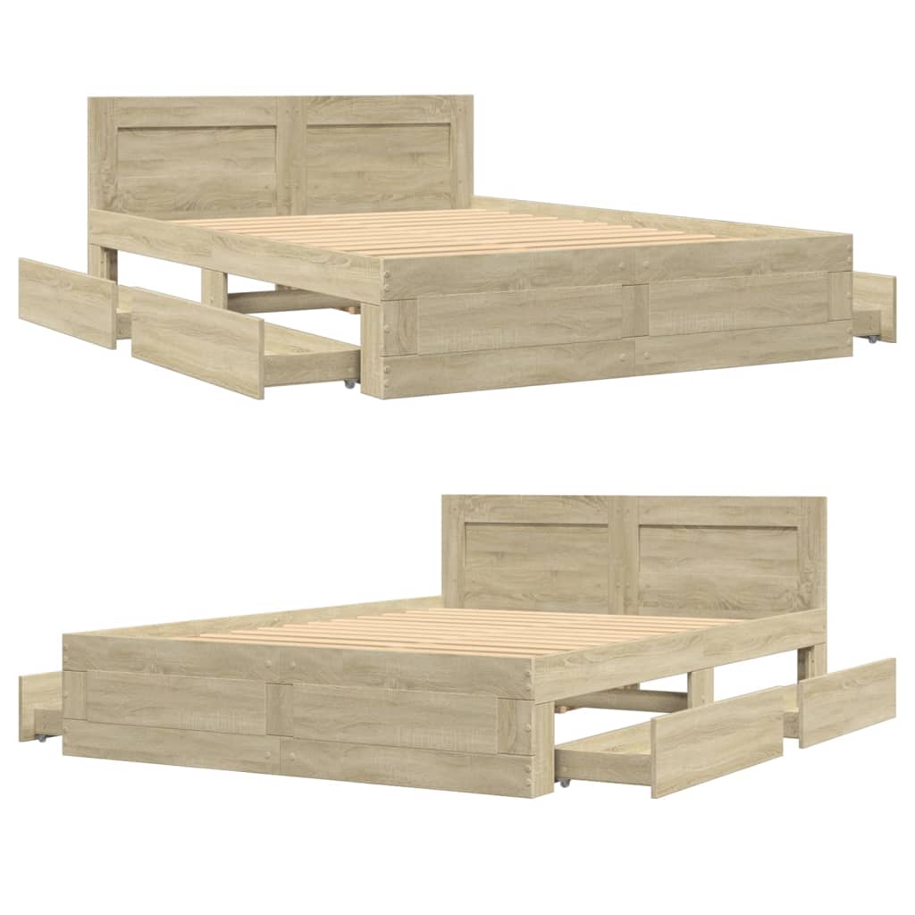 Bed frame with headboard Sonoma oak 140x190 cm wood material