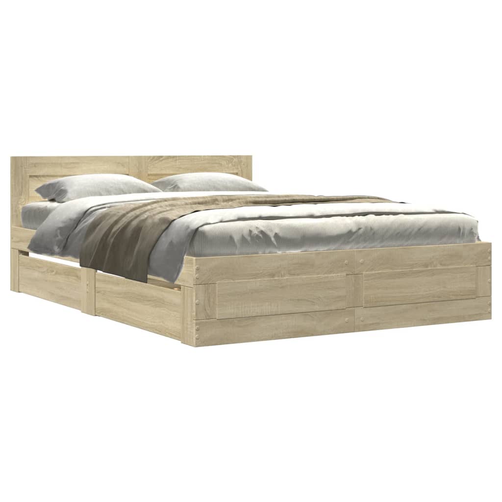 Bettgestell mit Kopfteil Sonoma-Eiche 135x190 cm Holzwerkstoff