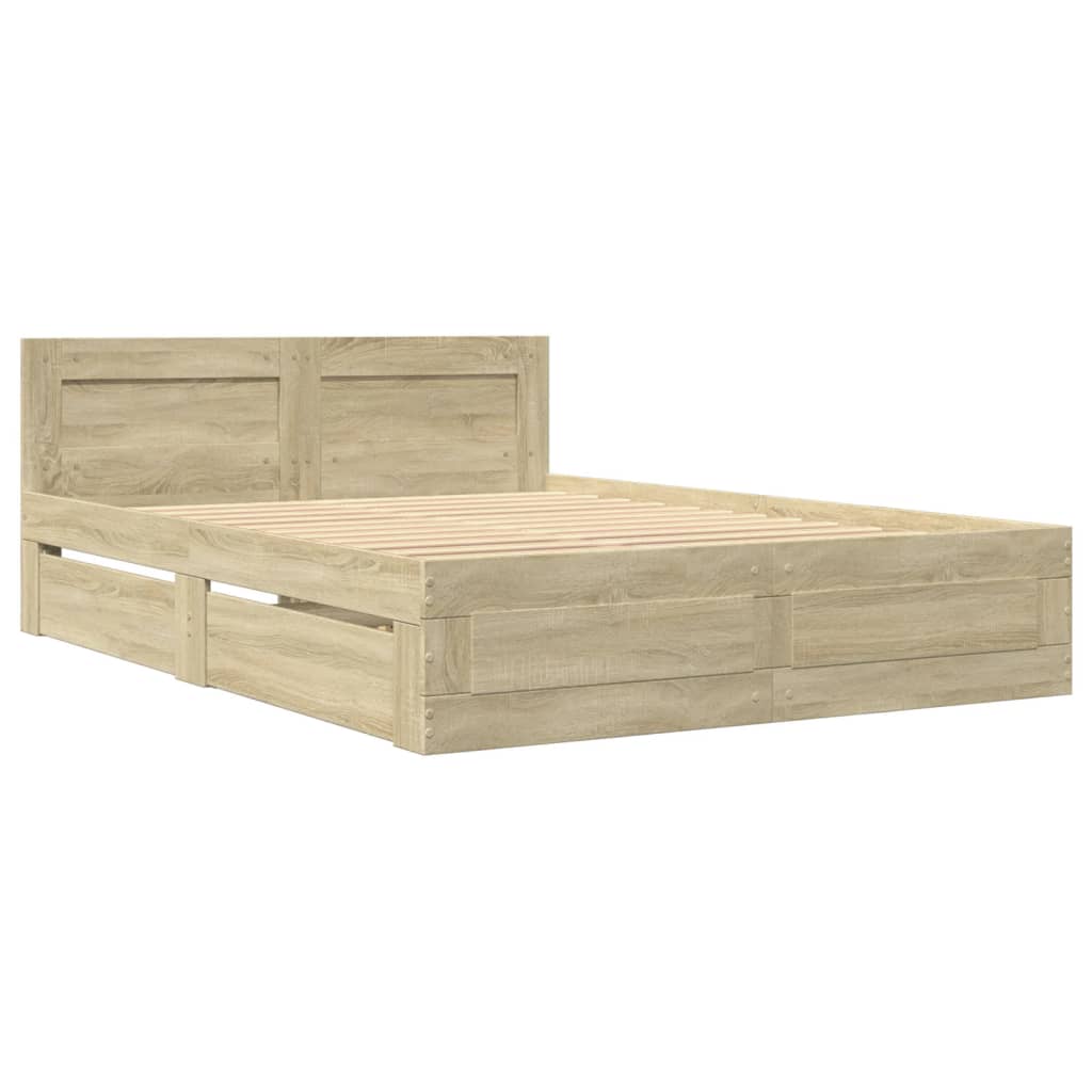 Bettgestell mit Kopfteil Sonoma-Eiche 135x190 cm Holzwerkstoff