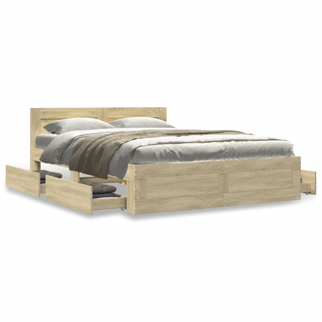 Bettgestell mit Kopfteil Sonoma-Eiche 135x190 cm Holzwerkstoff