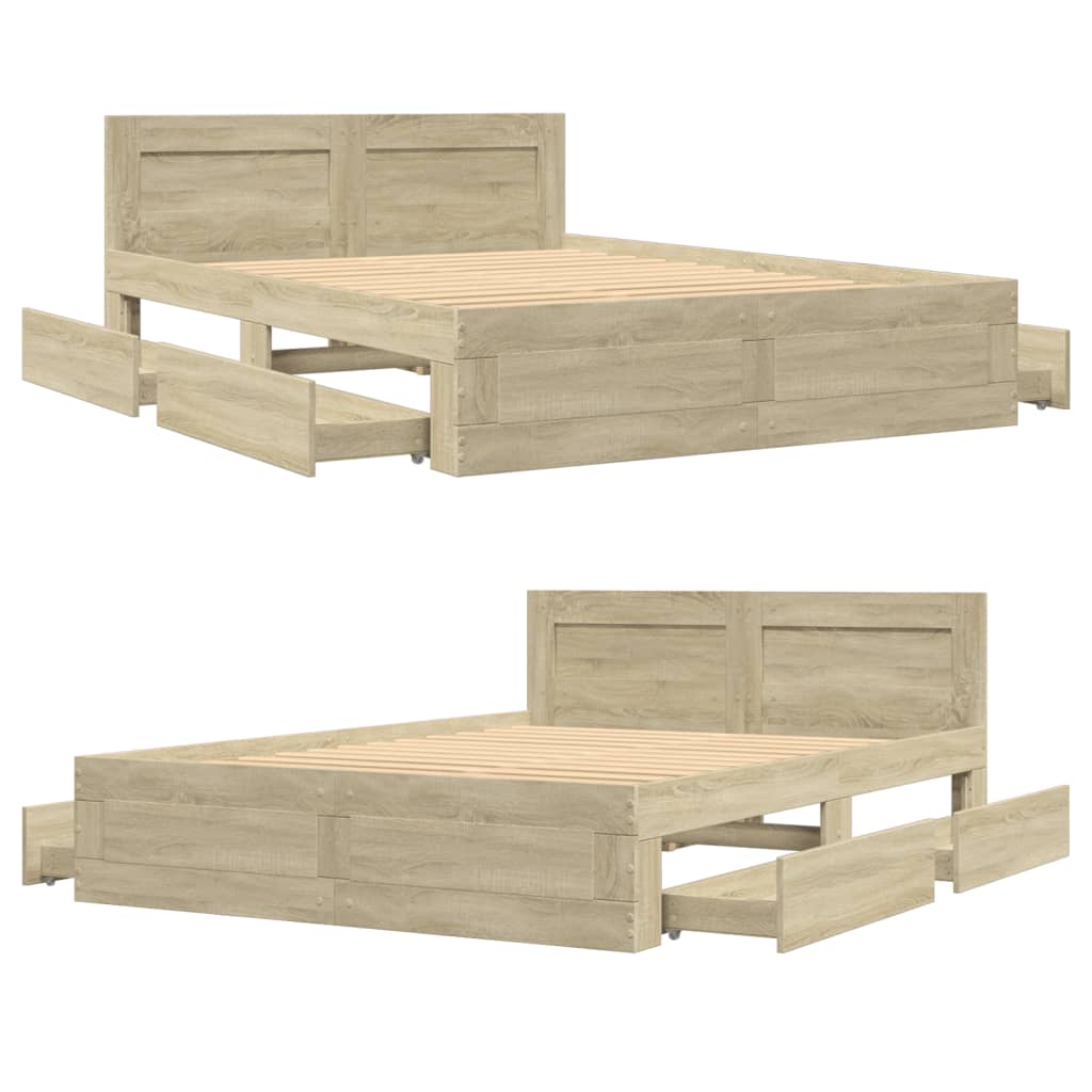 Bettgestell mit Kopfteil Sonoma-Eiche 135x190 cm Holzwerkstoff