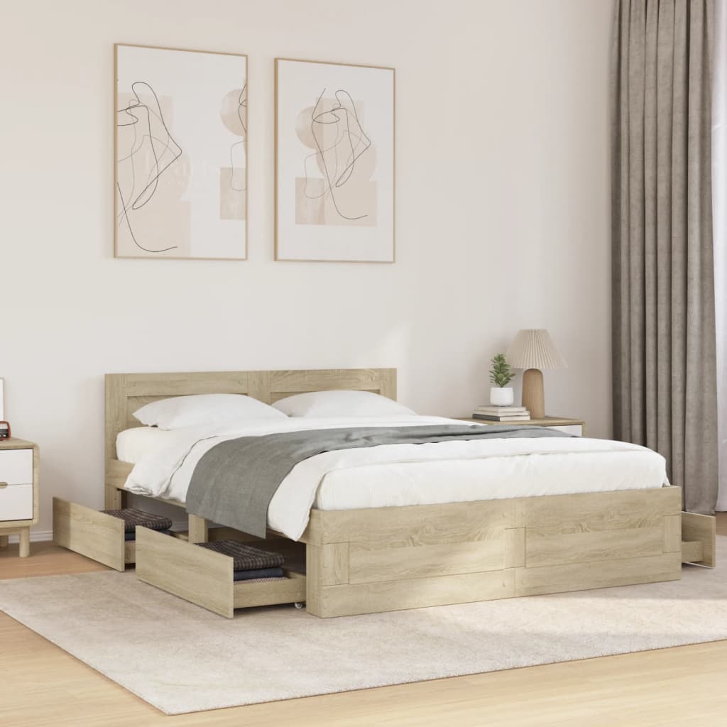 Bettgestell mit Kopfteil Sonoma-Eiche 135x190 cm Holzwerkstoff