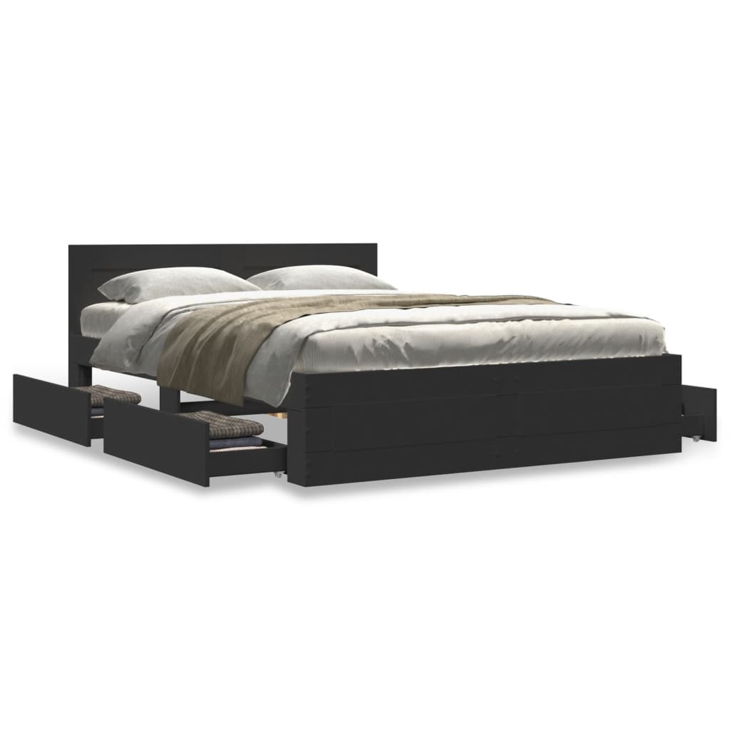 Bed frame with headboard black 120x190 cm wood material