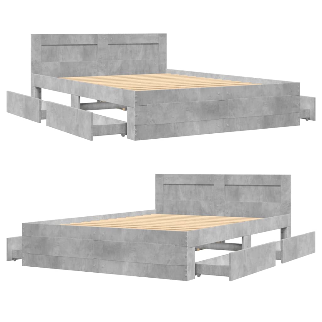 Bed frame with headboard concrete grey 120x190 cm wood material