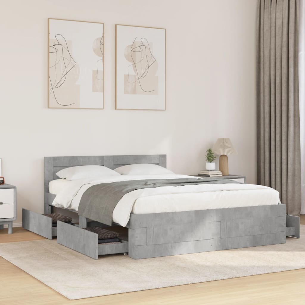 Bed frame with headboard concrete grey 120x190 cm wood material