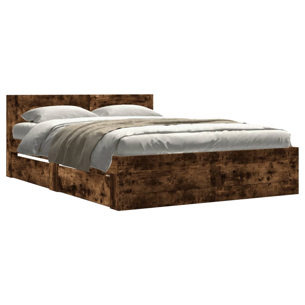 Bed frame with headboard smoked oak 120x190 cm wood material