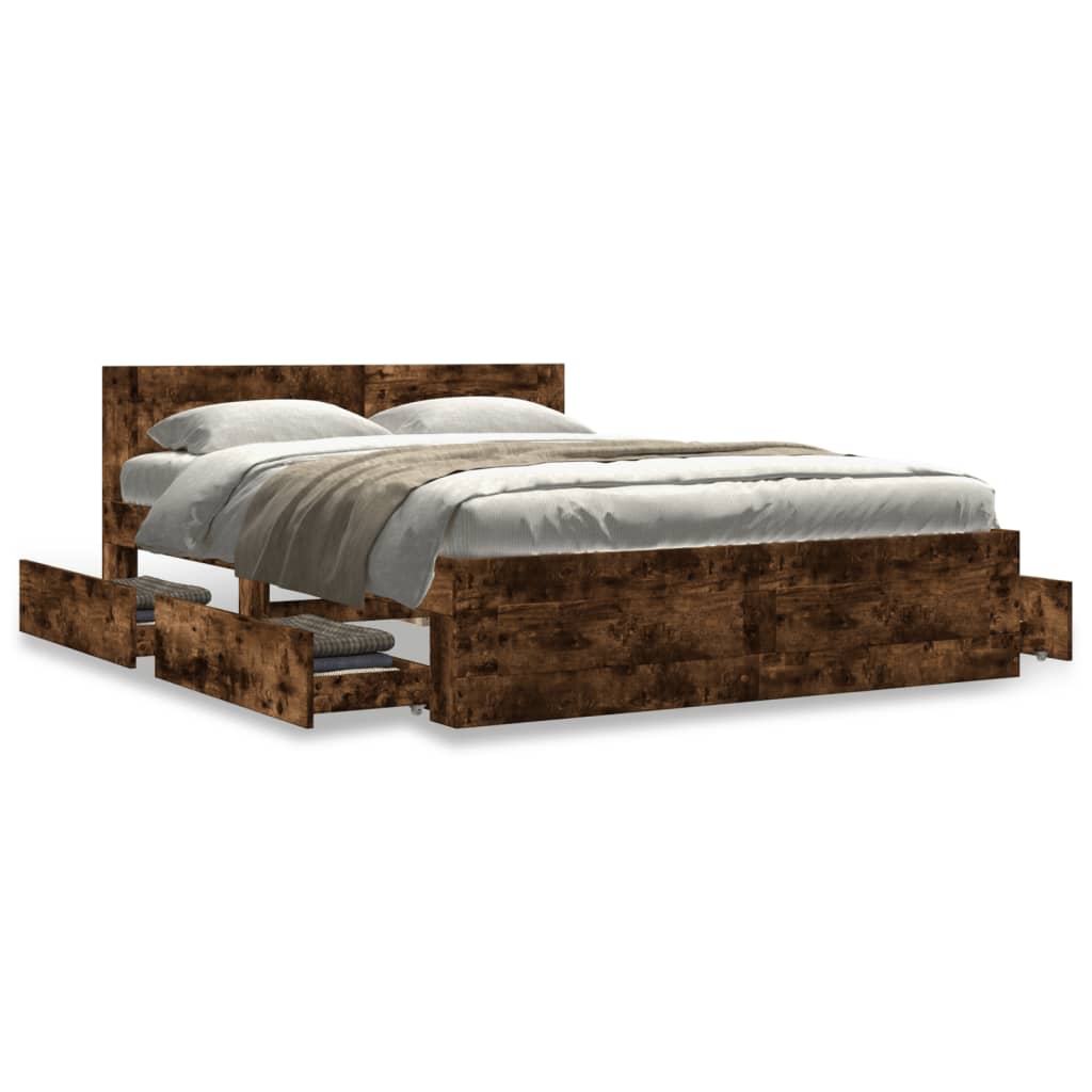 Bed frame with headboard smoked oak 120x190 cm wood material
