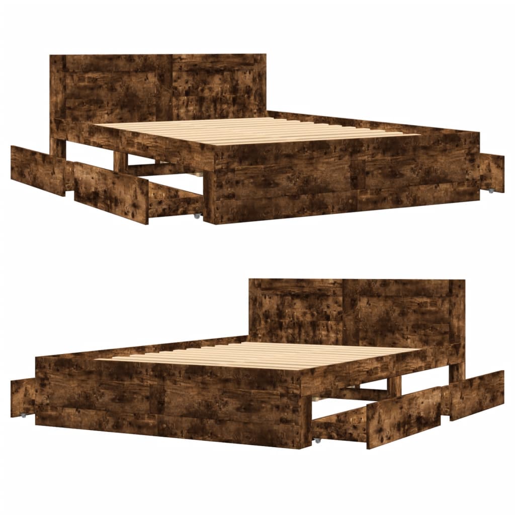 Bed frame with headboard smoked oak 120x190 cm wood material