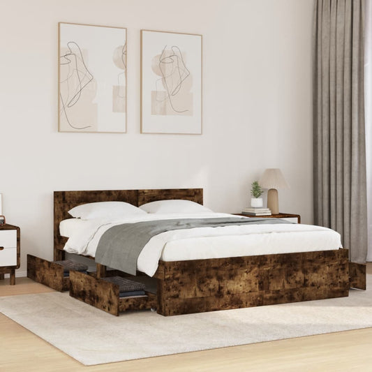Bed frame with headboard smoked oak 120x190 cm wood material