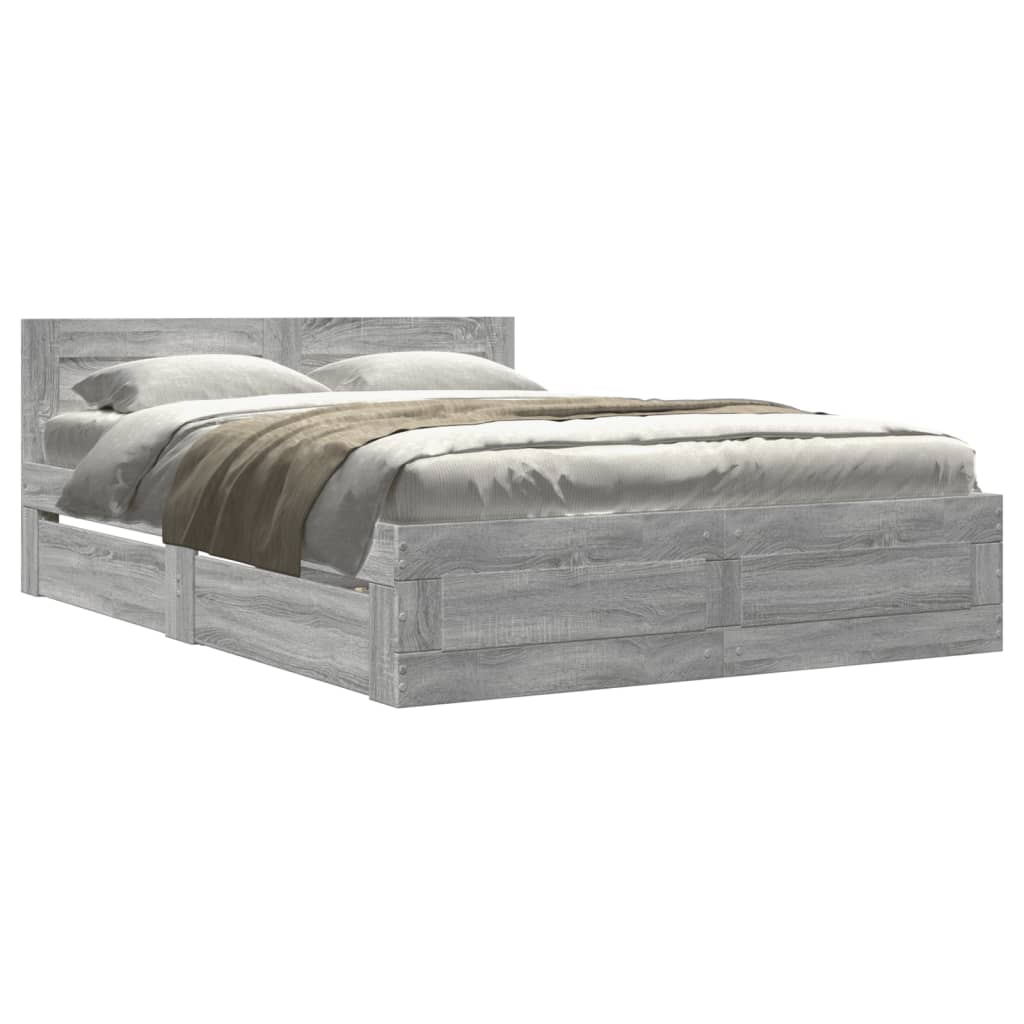 Bettgestell mit Kopfteil Grau Sonoma 120x190 cm Holzwerkstoff