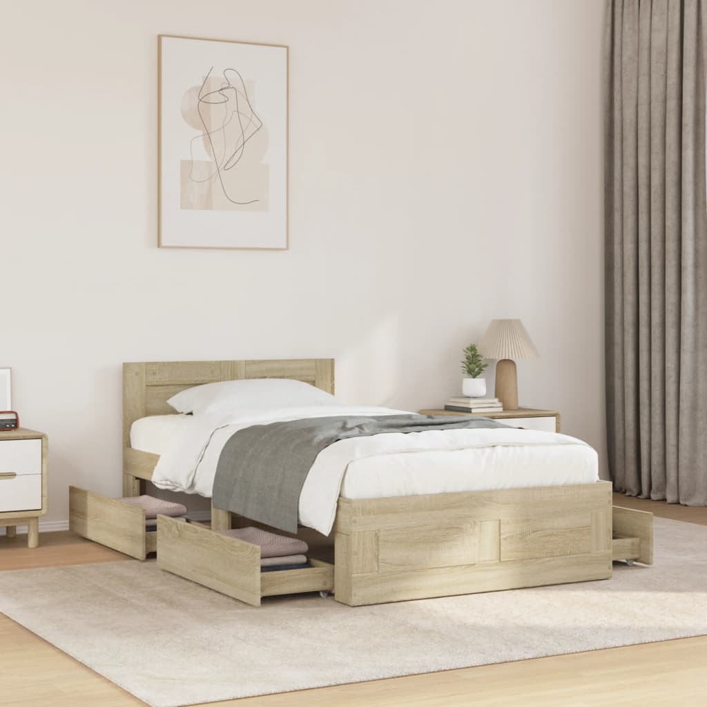 Bettgestell mit Kopfteil Sonoma-Eiche 90x190 cm Holzwerkstoff