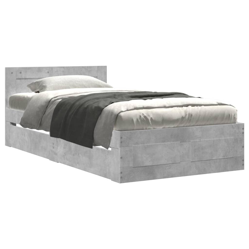 Bed frame with headboard concrete grey 75x190 cm wood material