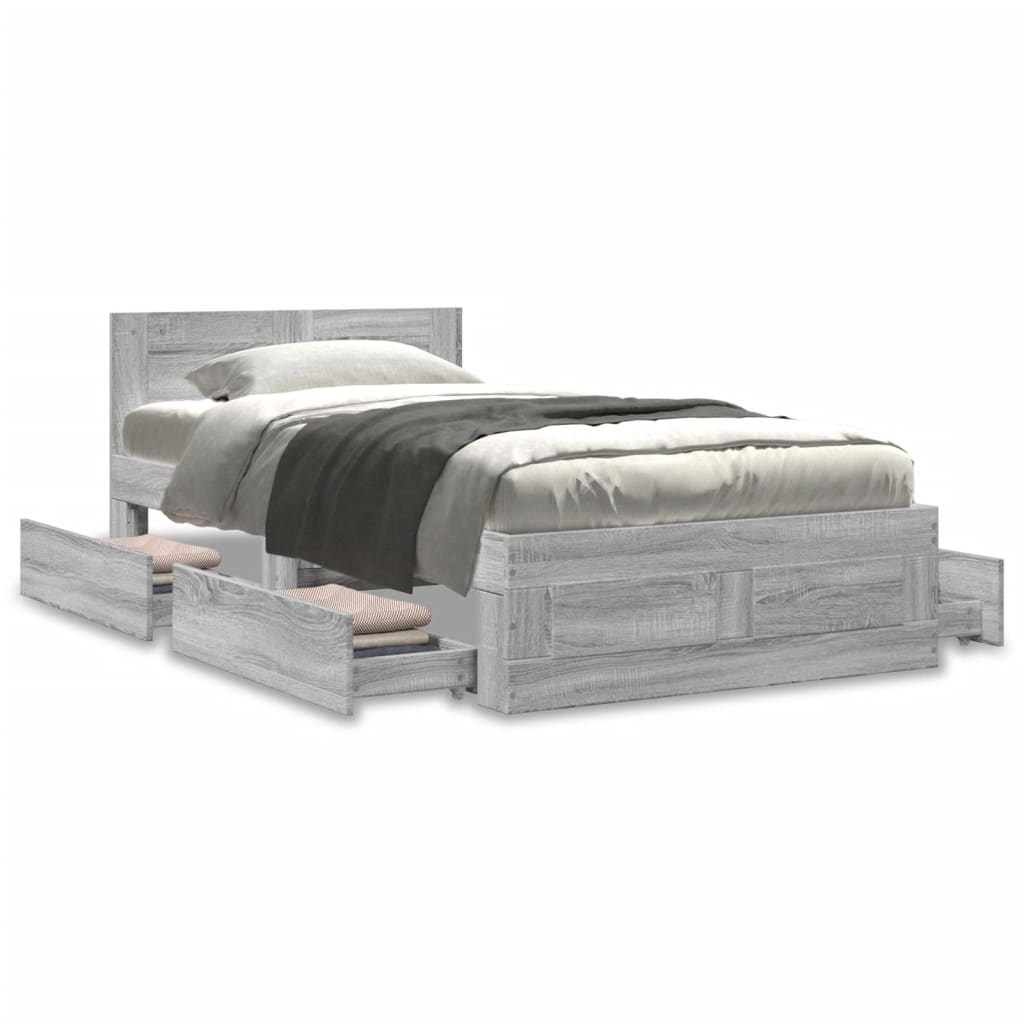 Bed frame with headboard concrete grey 75x190 cm wood material