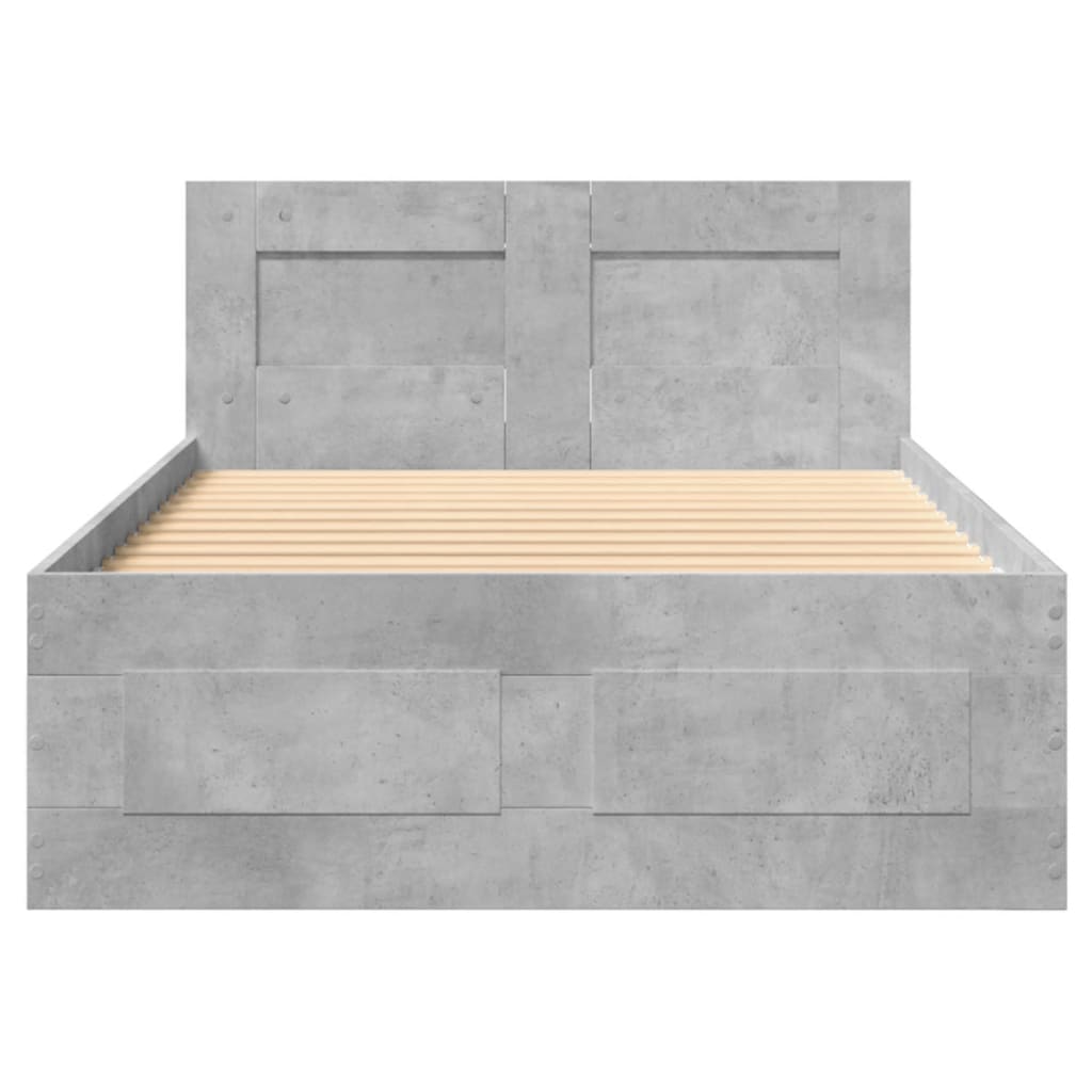 Bed frame with headboard concrete grey 75x190 cm wood material