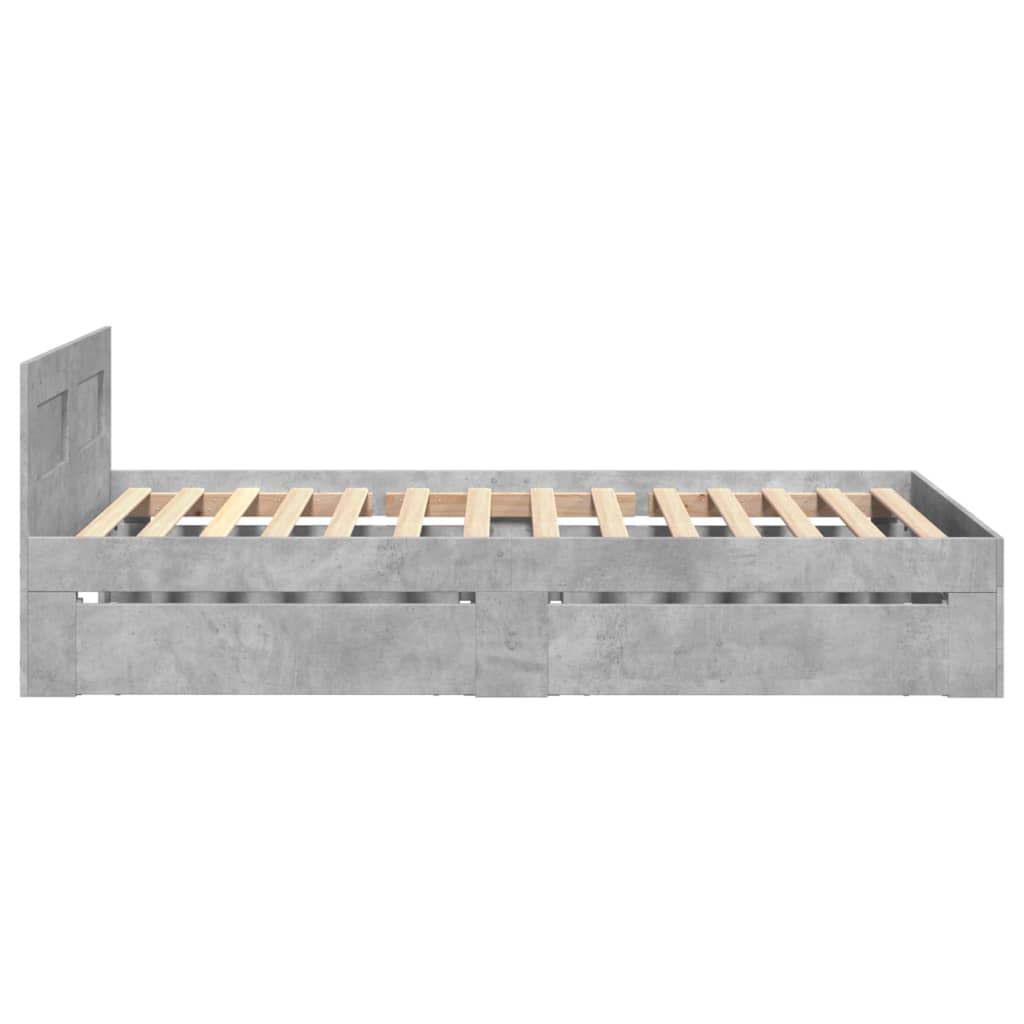 Bed frame with headboard concrete grey 75x190 cm wood material