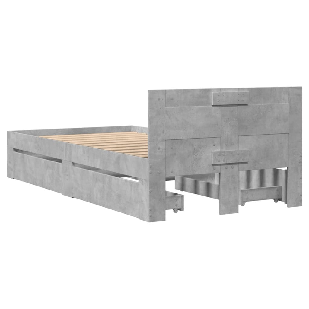 Bed frame with headboard concrete grey 75x190 cm wood material