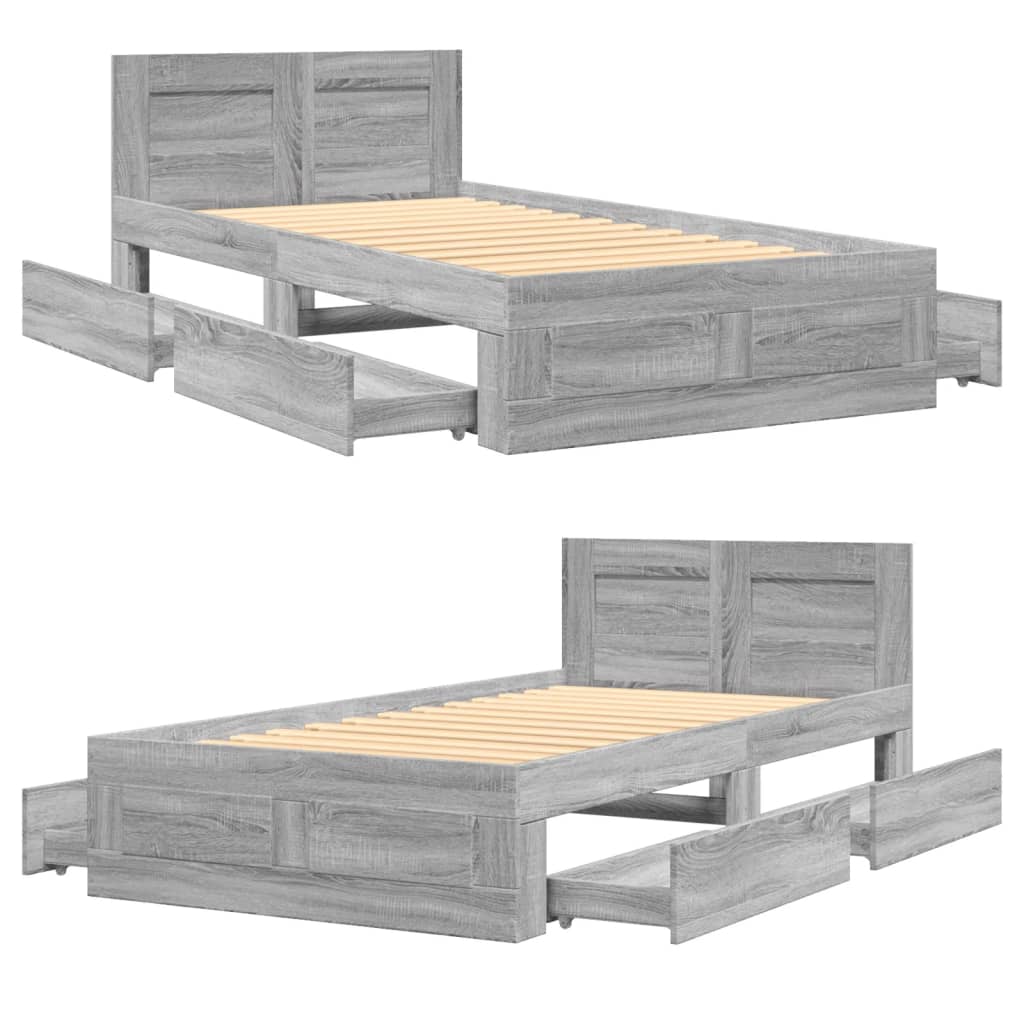 Bed frame with headboard concrete grey 75x190 cm wood material