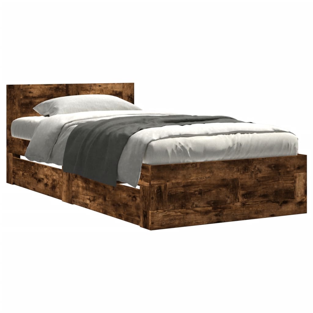 Bed frame with headboard smoked oak 75x190 cm wood material
