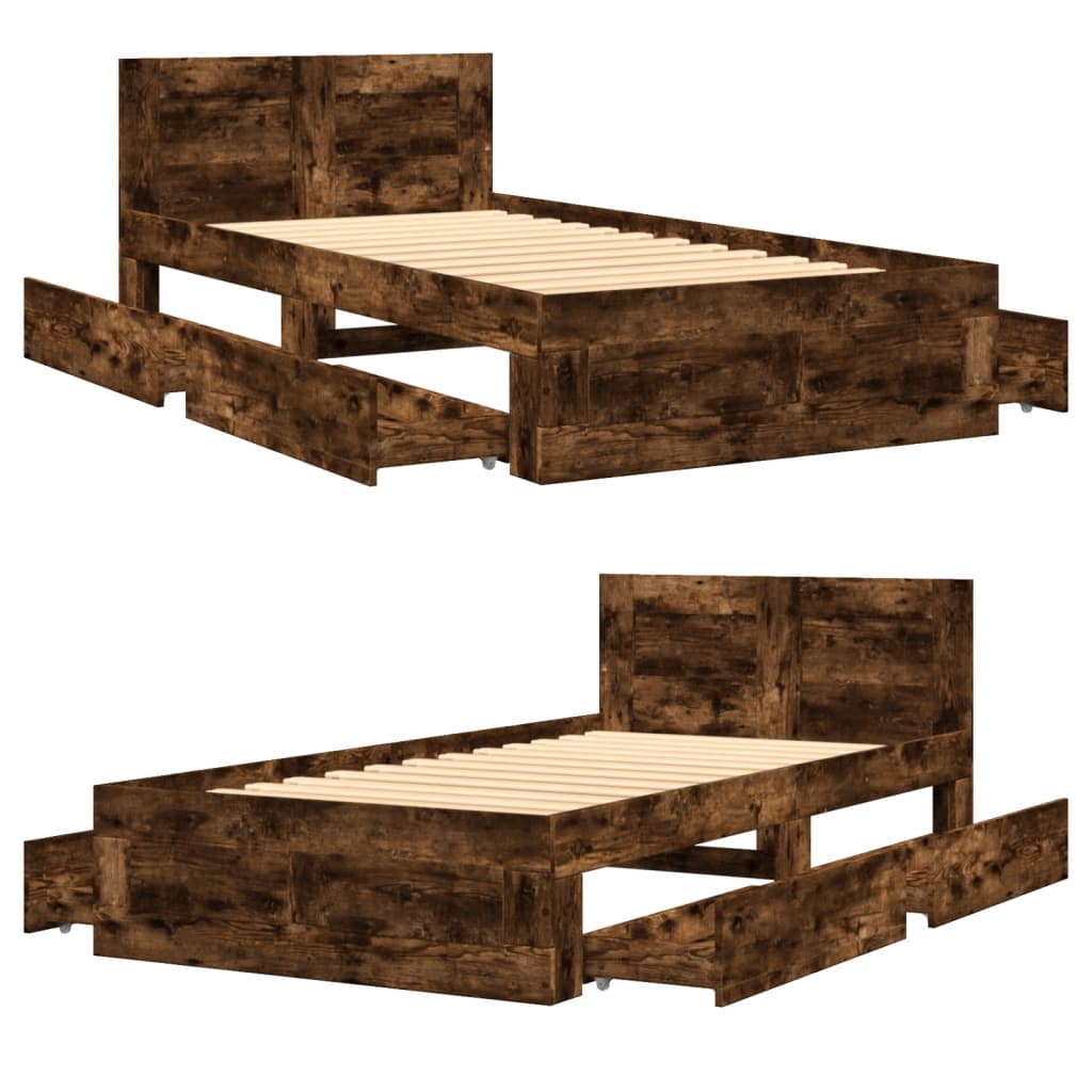 Bed frame with headboard smoked oak 75x190 cm wood material