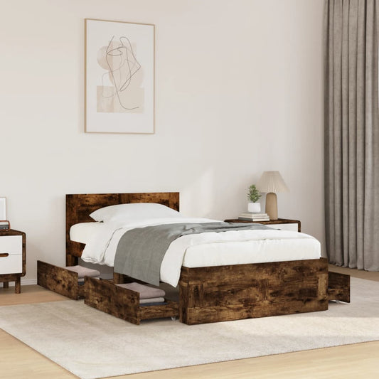 Bed frame with headboard smoked oak 75x190 cm wood material