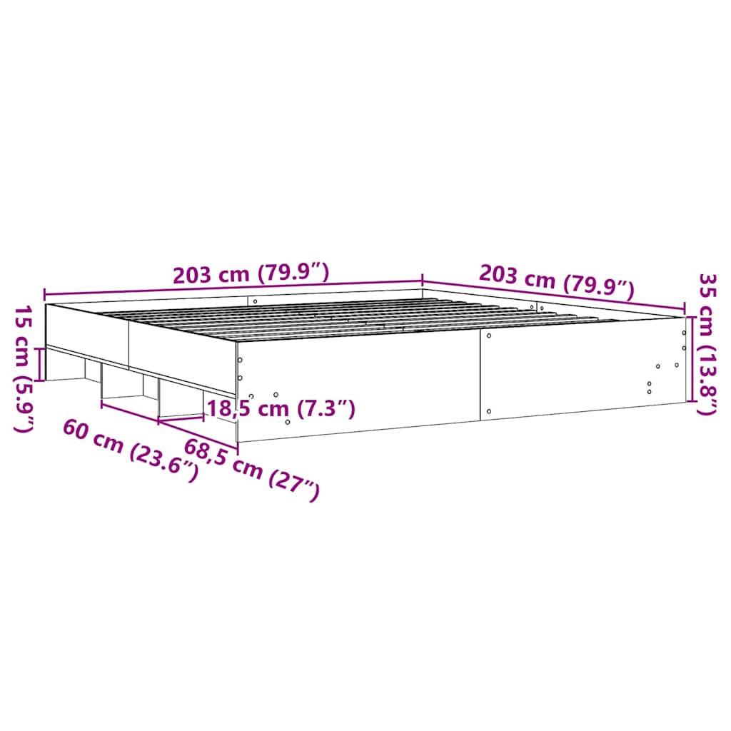 Bettgestell ohne Matratze Sonoma-Eiche 200x200 cm Holzwerkstoff
